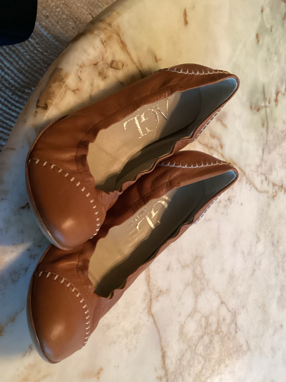 Attilio Giusti Leombruni Cognac Leather Ballet Flats with Contrast Stitch
